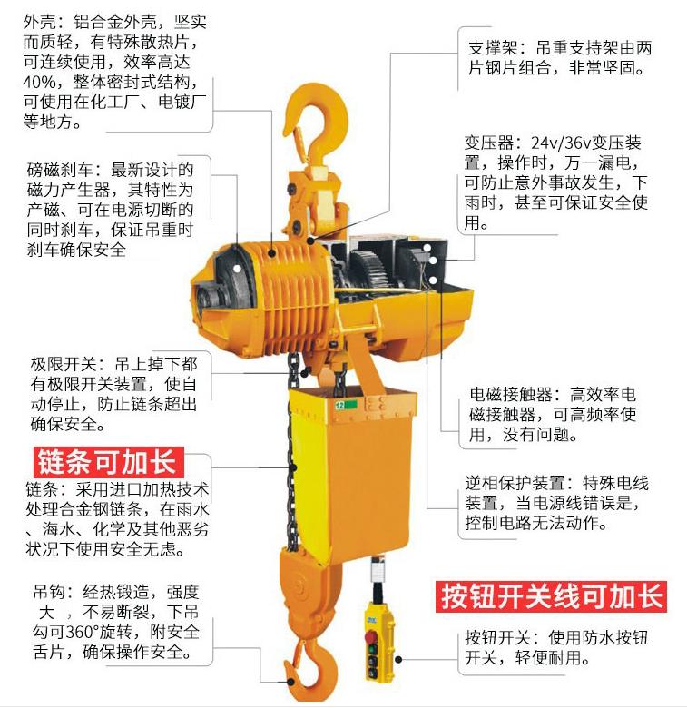 双畅固定式环链电动葫芦，挂钩式电动葫芦