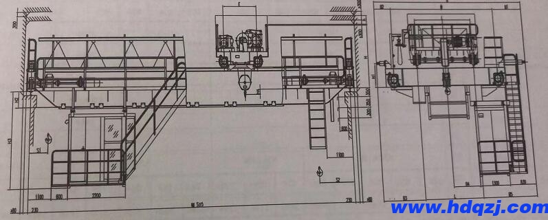 QDY型吊钩桥式铸造起重机结构技术参数图