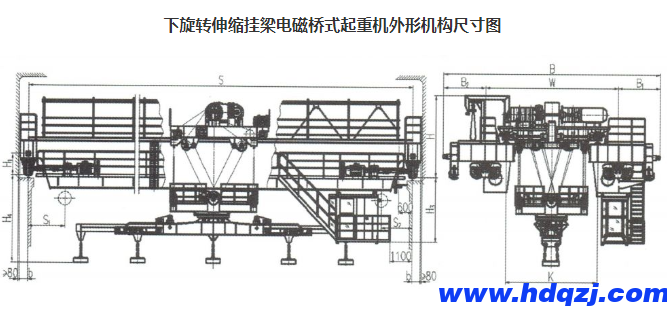 下旋转伸缩挂梁电磁桥式起重机